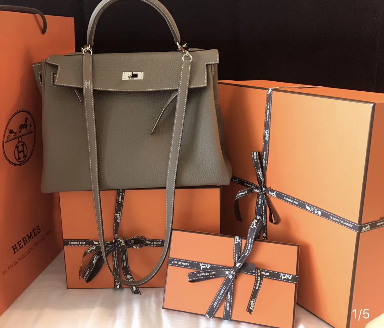 Hermès（爱马仕）Kelly凯莉包 togo小牛皮 大象灰 进口原料 原版蜜蜡线 金扣 28cm