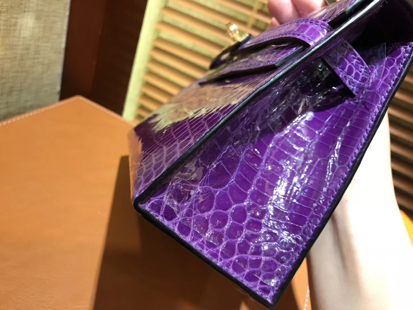 Hermès（爱马仕）MiniKelly 迷你凯莉 紫色 进口鳄鱼皮 顶级手缝工艺 金扣 22cm