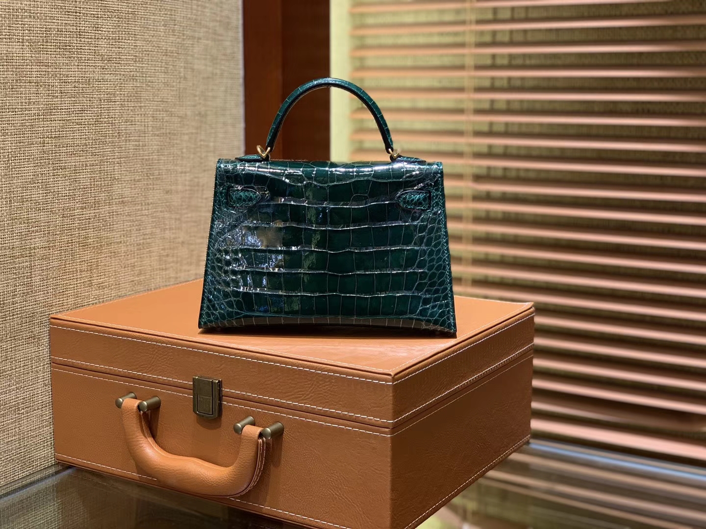 Hermès（爱马仕）迷你2代 19cm 祖母绿 一级美洲 鳄鱼皮 顶级手工 金扣