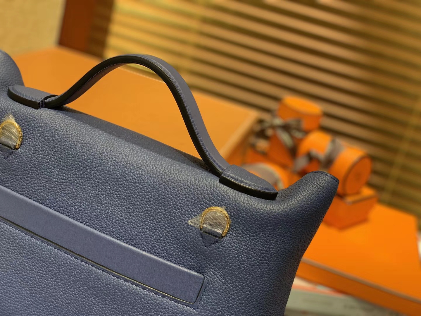 Hermès（爱马仕）Kelly-2424 蓝色 原厂御用顶级小牛皮拼Swift皮 togo 金扣 29cm