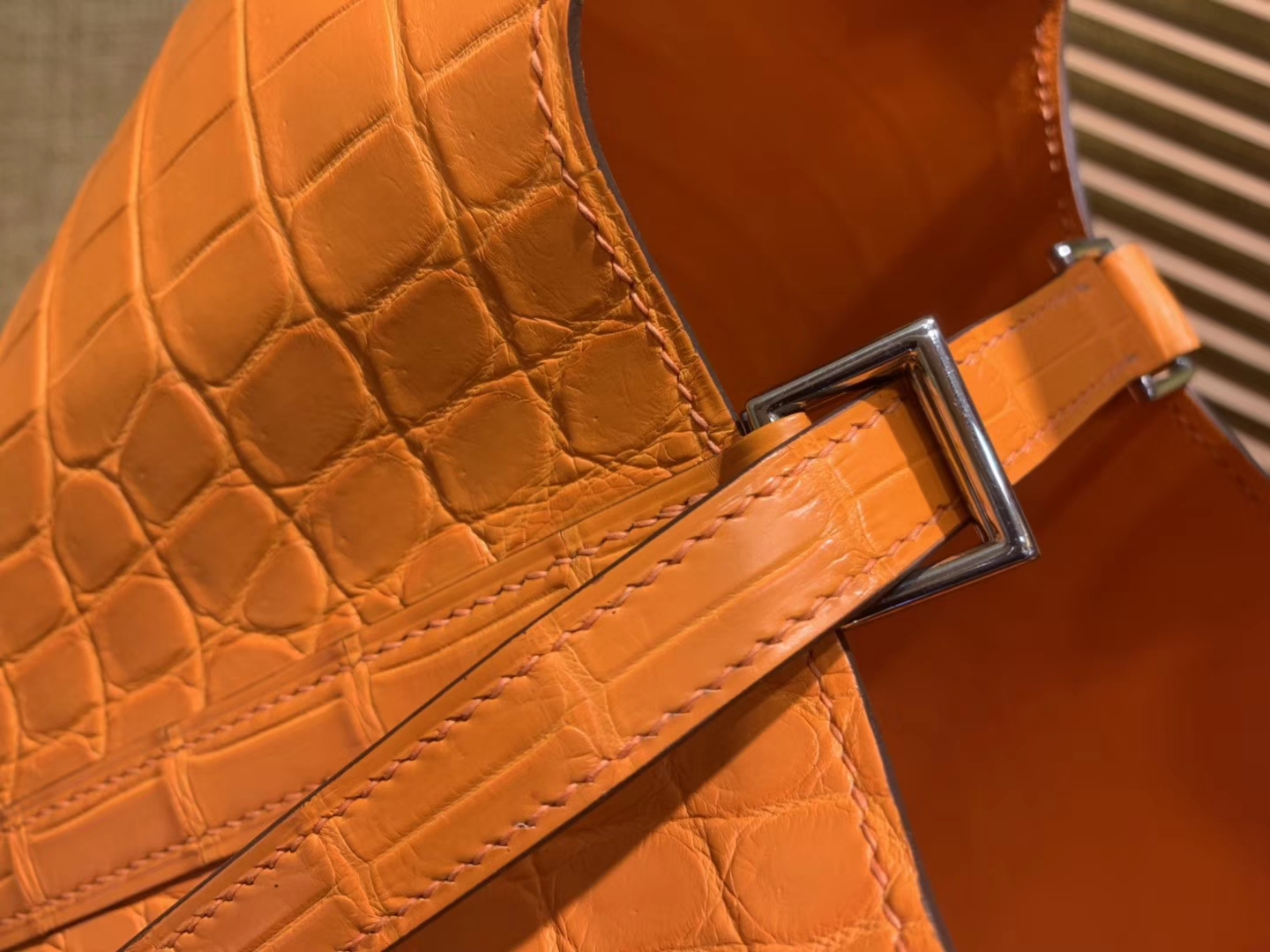 Hermès（爱马仕）Picotin 菜篮子 鳄鱼皮 经典橙 全手工缝制 18cm