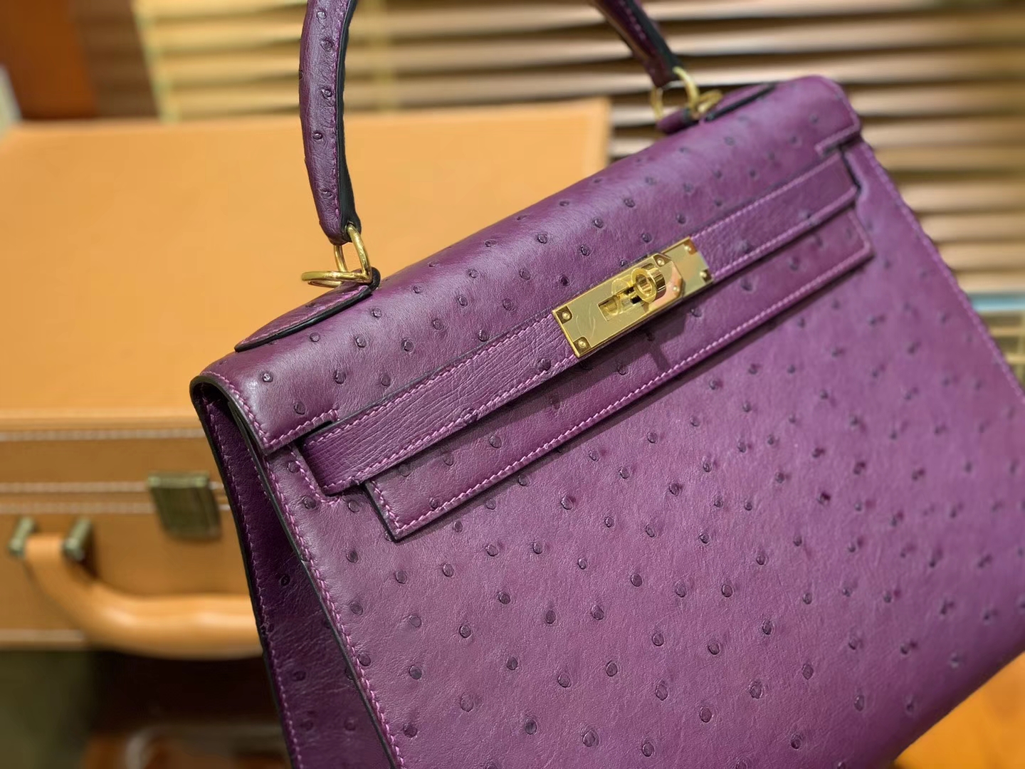Hermès（爱马仕）Kelly 28cm 海葵紫 南非进口鸵鸟 顶级手缝工艺 金扣