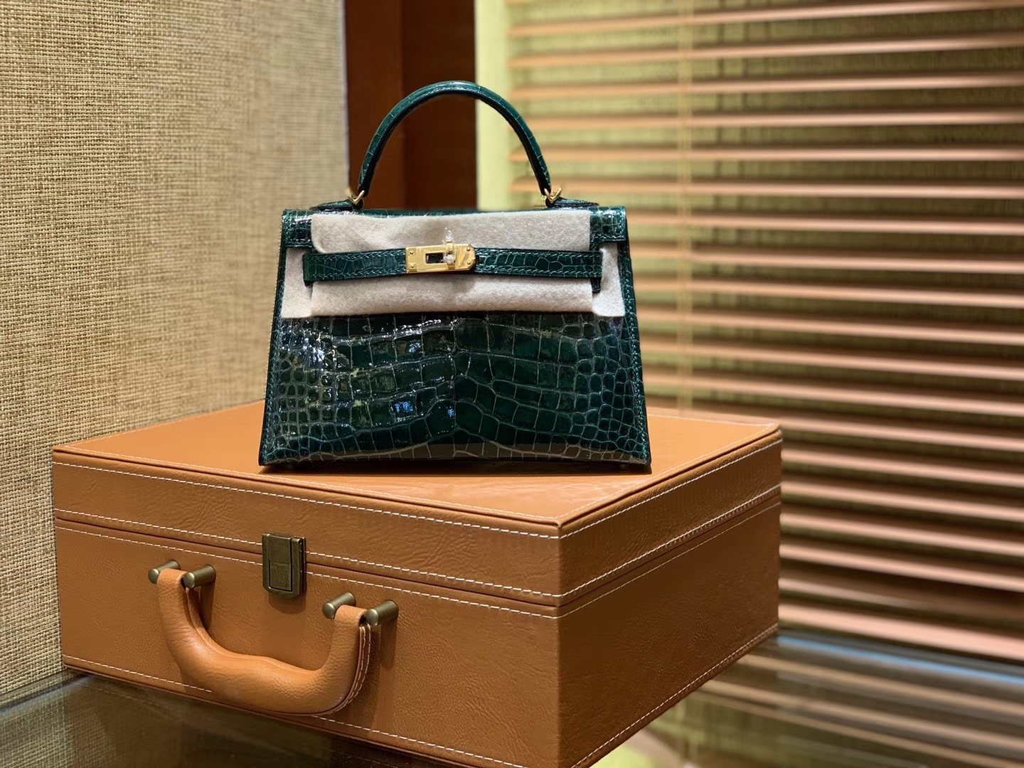 Hermès（爱马仕）迷你2代 19cm 祖母绿 一级美洲 鳄鱼皮 顶级手工 金扣