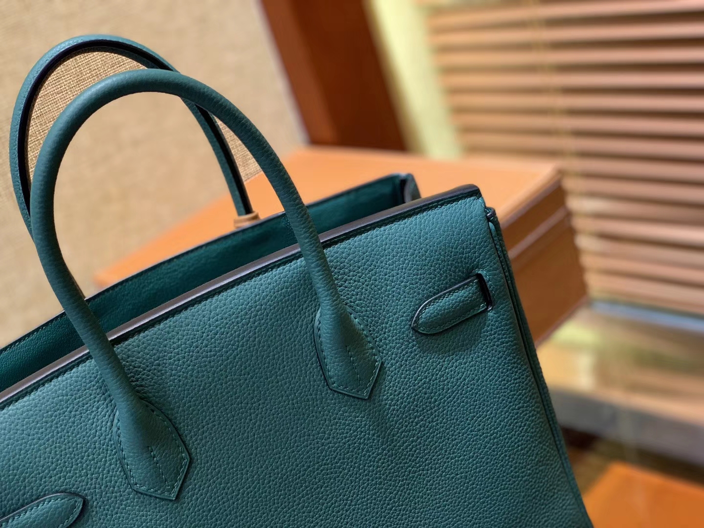 Hermès（爱马仕）Birkin铂金包 孔雀绿 德国进口小牛皮 顶级品质全手工缝制 金扣 30cm