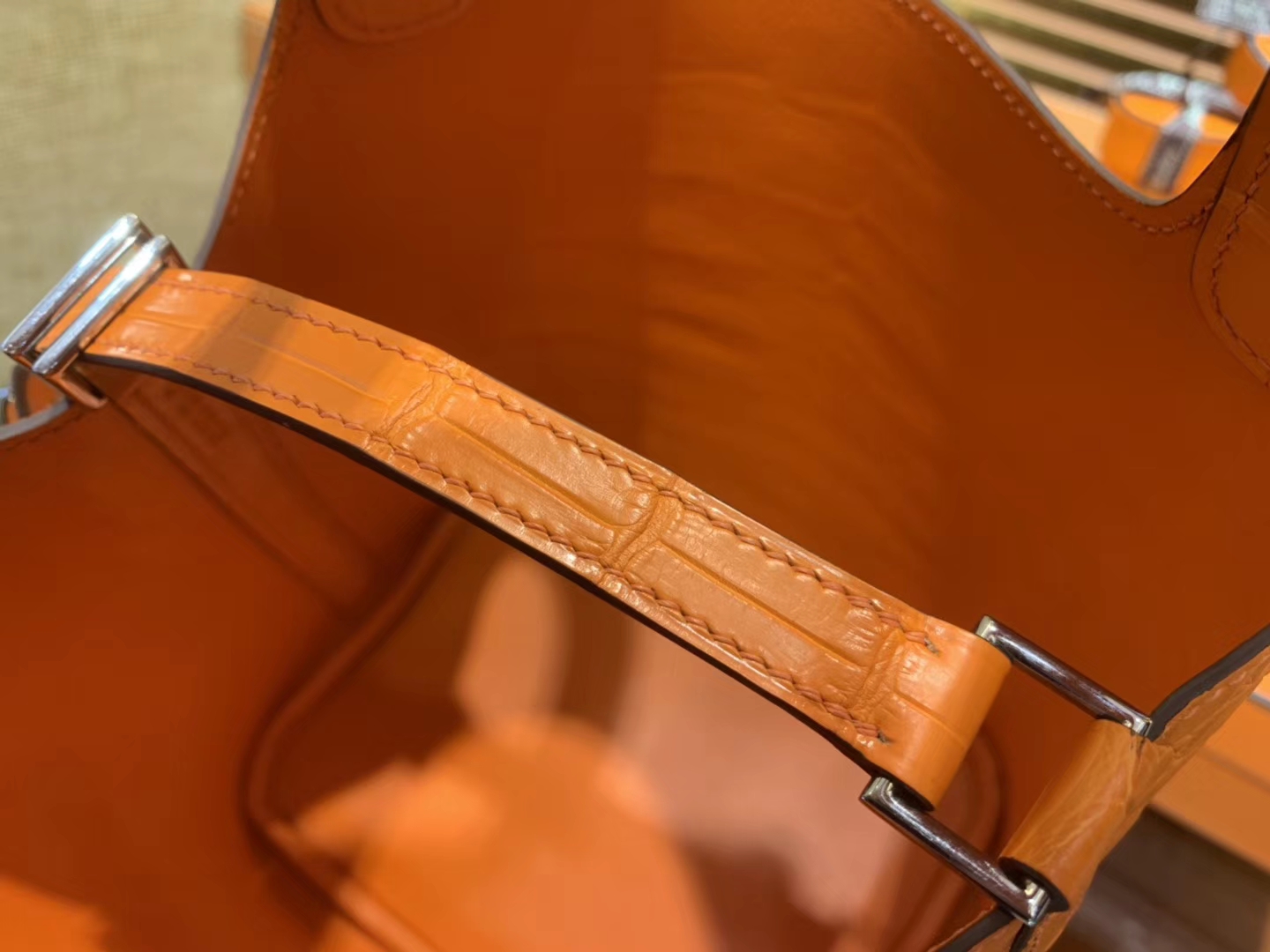 Hermès（爱马仕）Picotin 菜篮子 鳄鱼皮 经典橙 全手工缝制 18cm