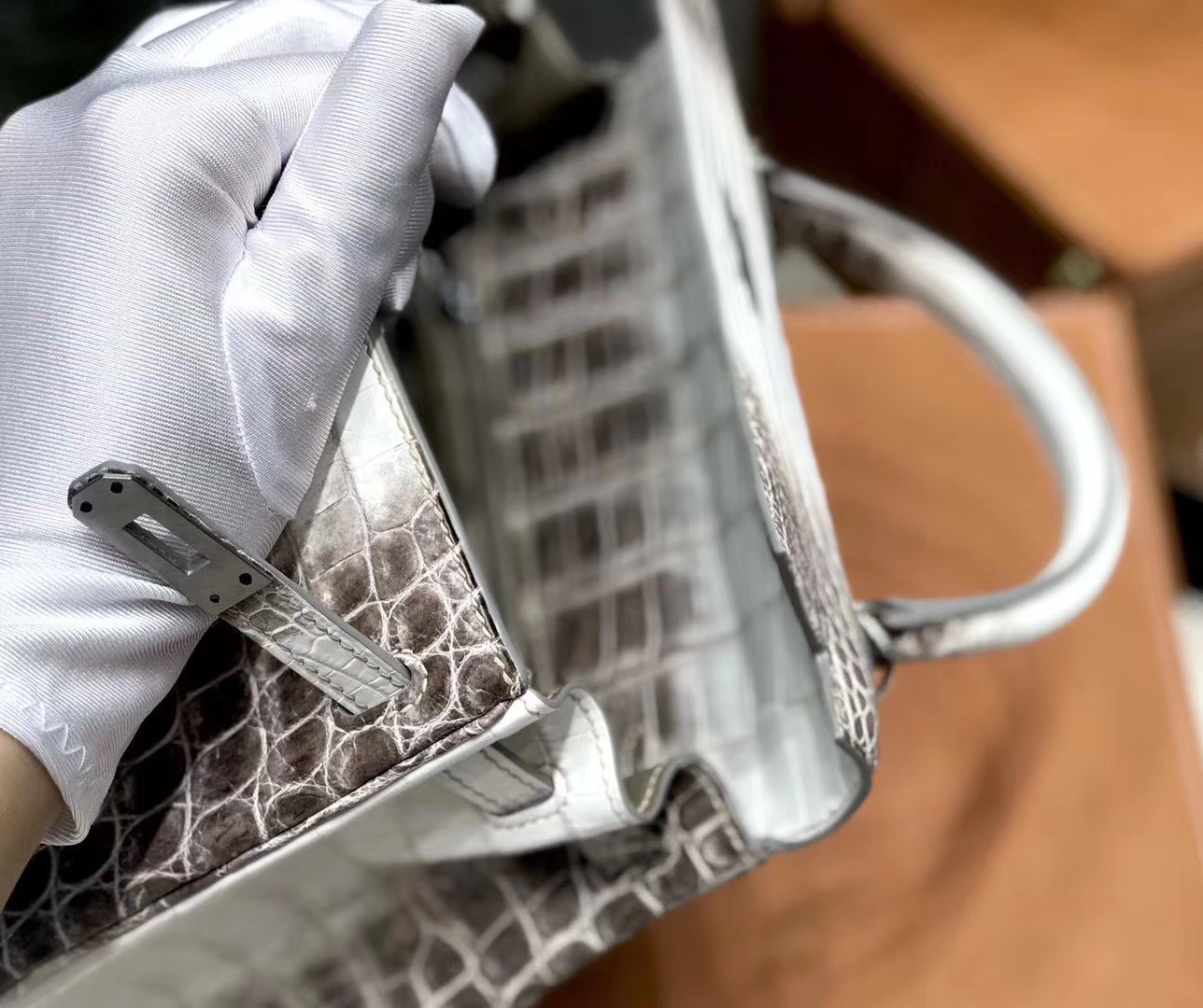 Hermès（爱马仕）Kelly 凯莉包 喜马拉雅 特级鳄鱼皮 全手工缝制 银扣 25cm