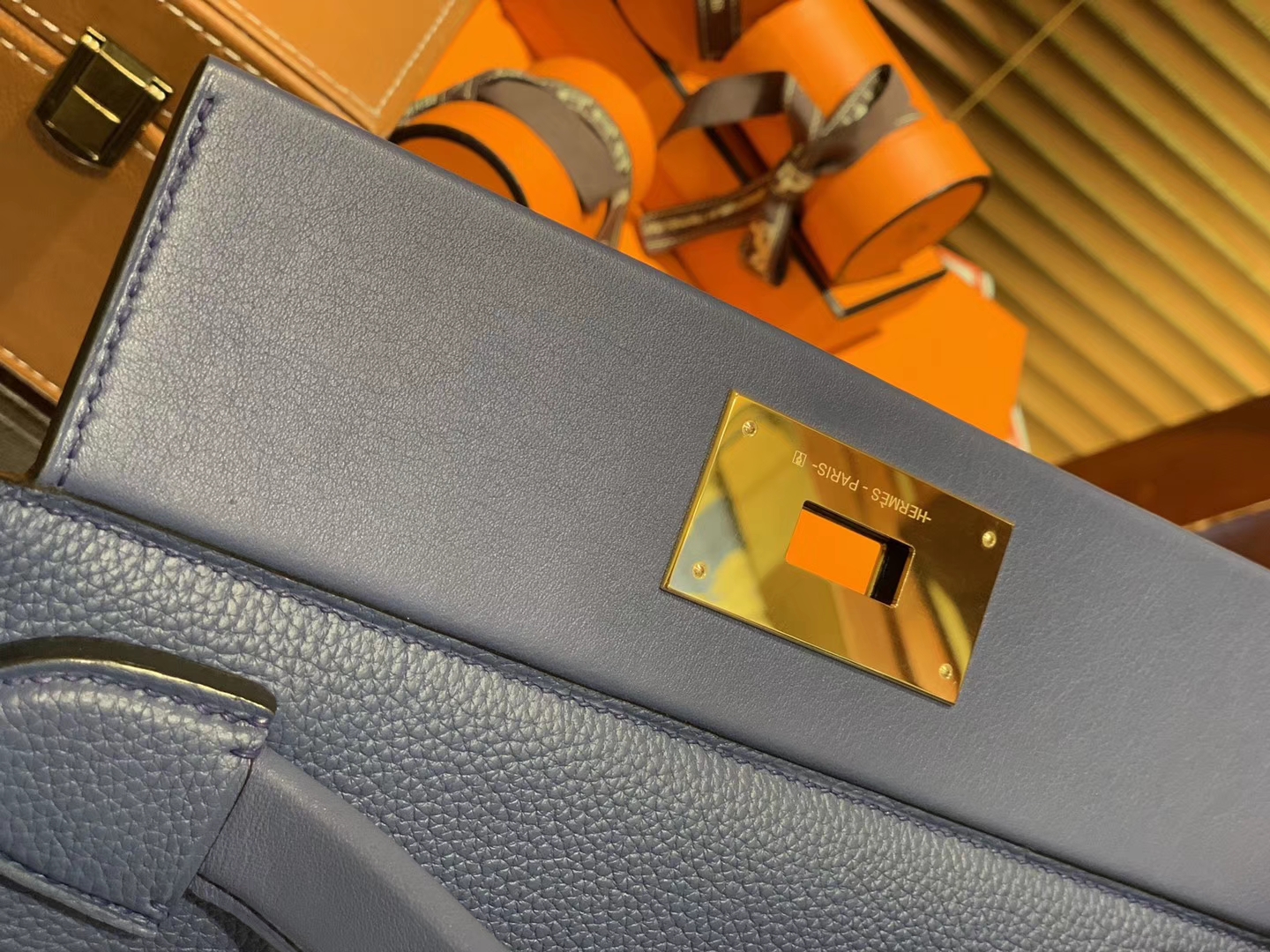 Hermès（爱马仕）Kelly-2424 蓝色 原厂御用顶级小牛皮拼Swift皮 togo 金扣 29cm