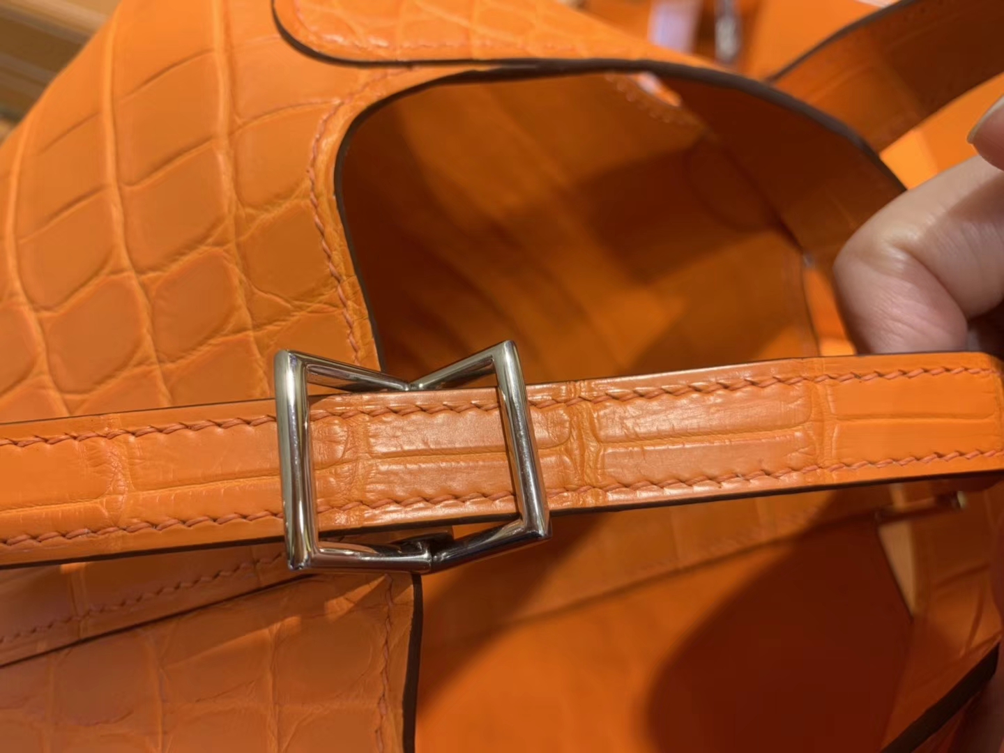 Hermès（爱马仕）Picotin 菜篮子 鳄鱼皮 经典橙 全手工缝制 18cm