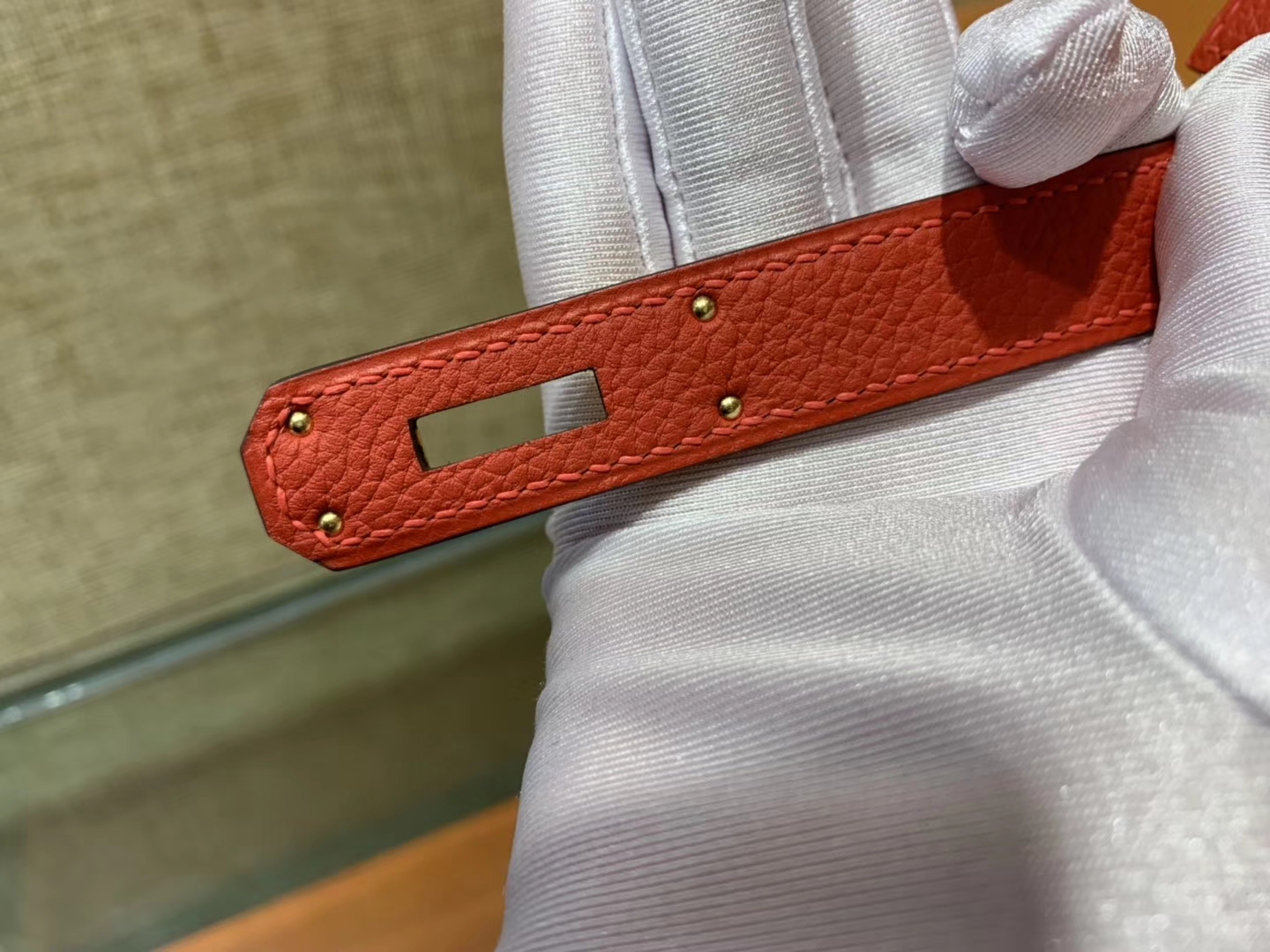 Hermès（爱马仕）Kelly凯莉包 togo小牛皮 中国红 进口原料 原版蜜蜡线 金扣 28cm