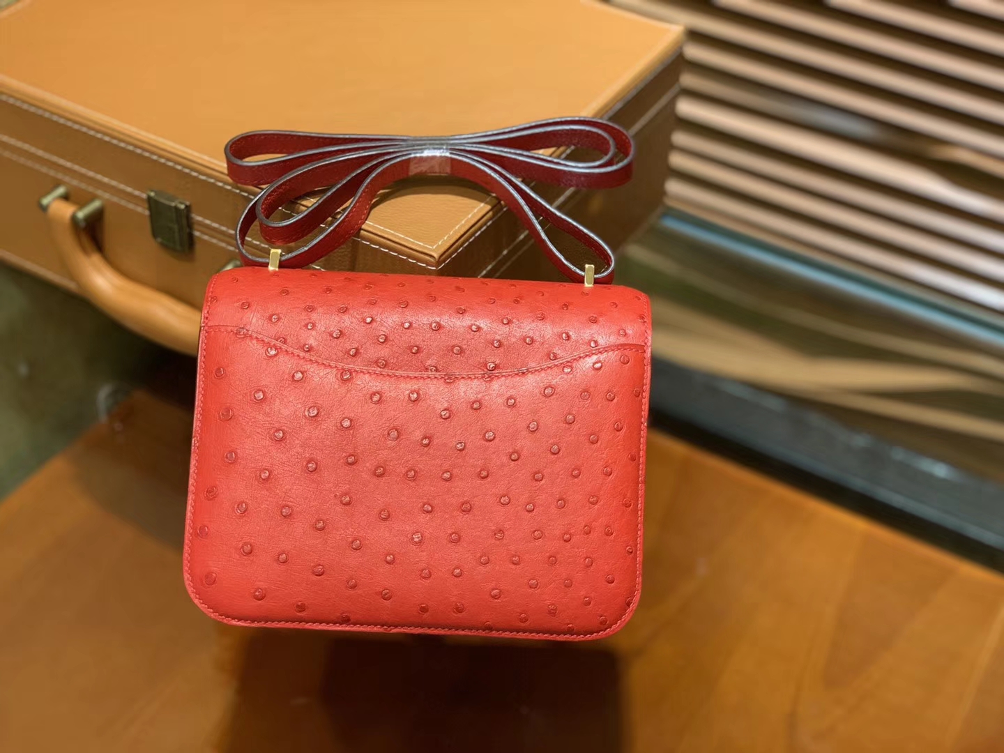 Hermès（爱马仕）Constance空姐包 新颜色 爱心红 鸵鸟皮 顶级全手工缝制 18cm
