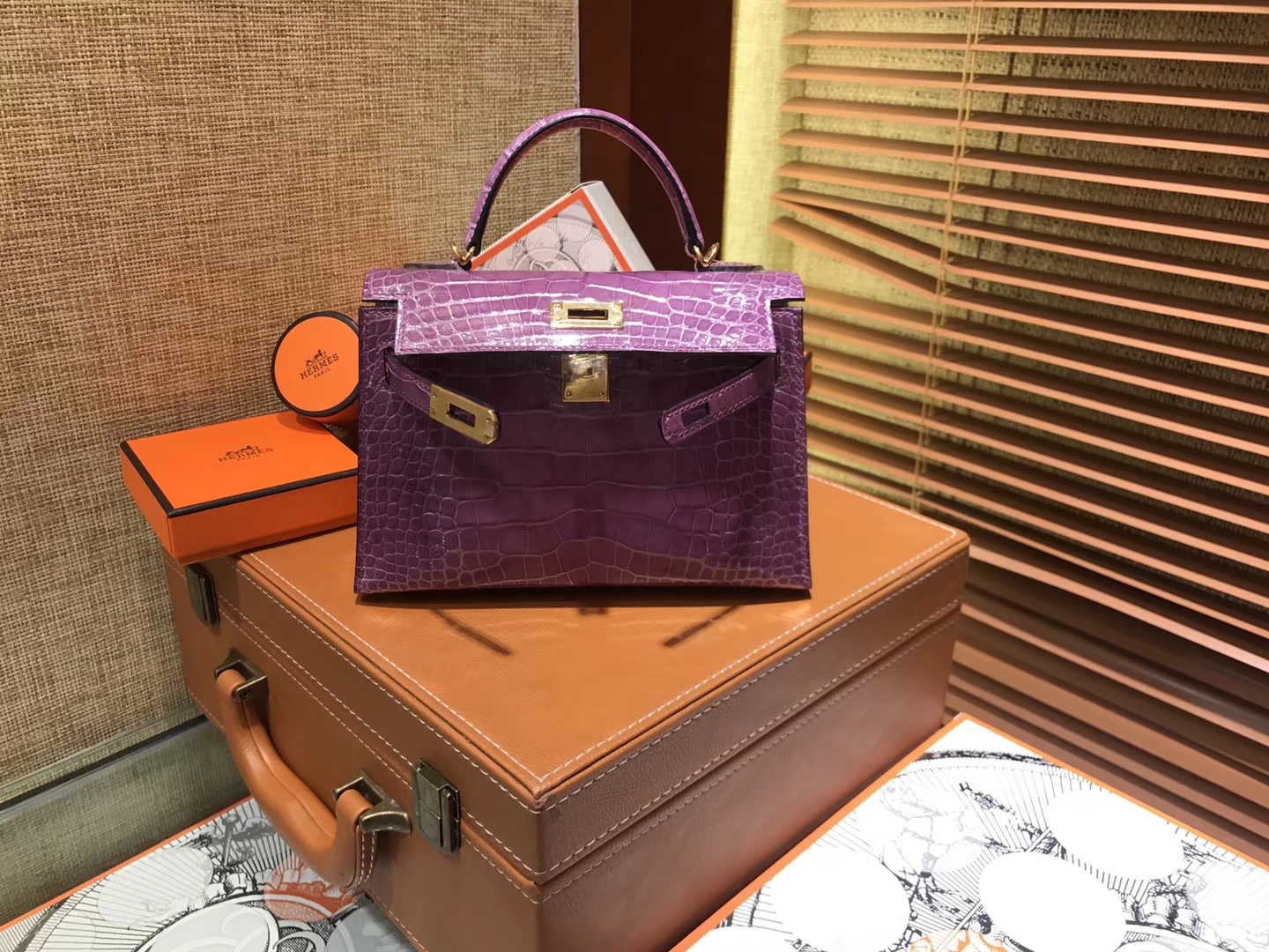 Hermès（爱马仕）MiniKelly 迷你凯莉 焉尾紫 一级美洲鳄鱼皮 顶级手缝蜡线 金扣 19cm 2代