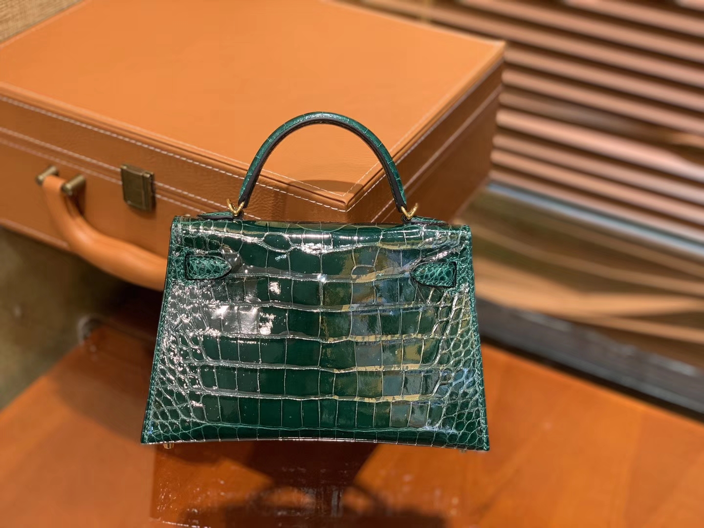 Hermès（爱马仕）迷你2代 19cm 祖母绿 一级美洲 鳄鱼皮 顶级手工 金扣
