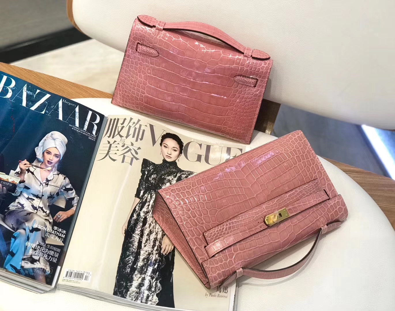 Hermès（爱马仕）MiniKelly迷你凯莉 藕粉色 尼罗鳄 美洲鳄 全手工缝制 1代 金扣 22cm