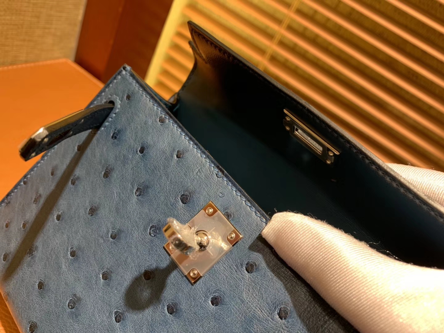 Hermès（爱马仕）迷你2代 mini Kelly 藏青色 南非KK鸵鸟 全手工缝制 19cm