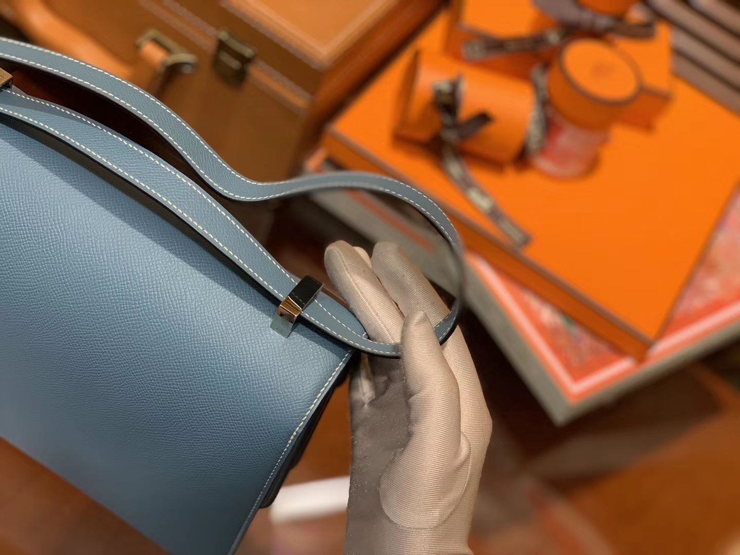 Hermès（爱马仕）Constance 23cm 牛仔蓝 EP掌纹牛皮 德国进口原料