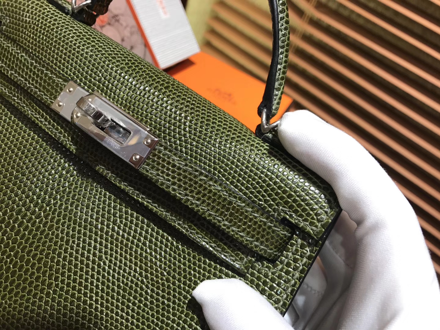 Hermès（爱马仕）迷你2代 mini Kelly 丛林绿 进口野生蜥蜴皮 全手工缝制 19cm