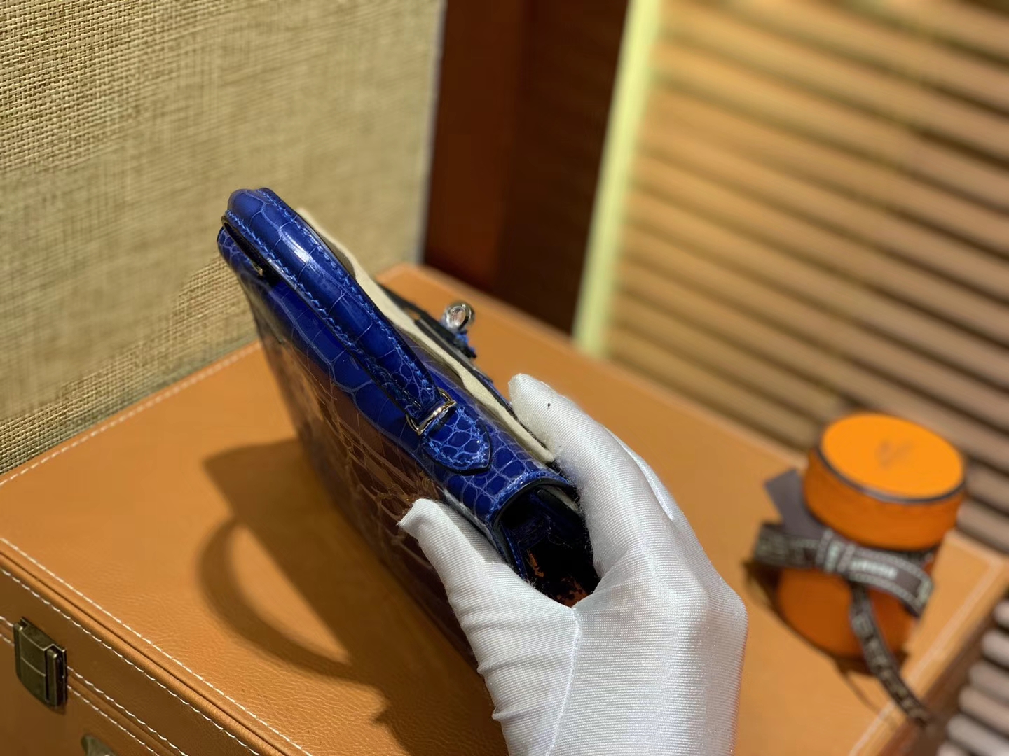 Hermès（爱马仕）Mini Kelly 宝蓝色 一级美洲鳄鱼皮 全手工缝制 臻品级别 银扣 19cm 2代
