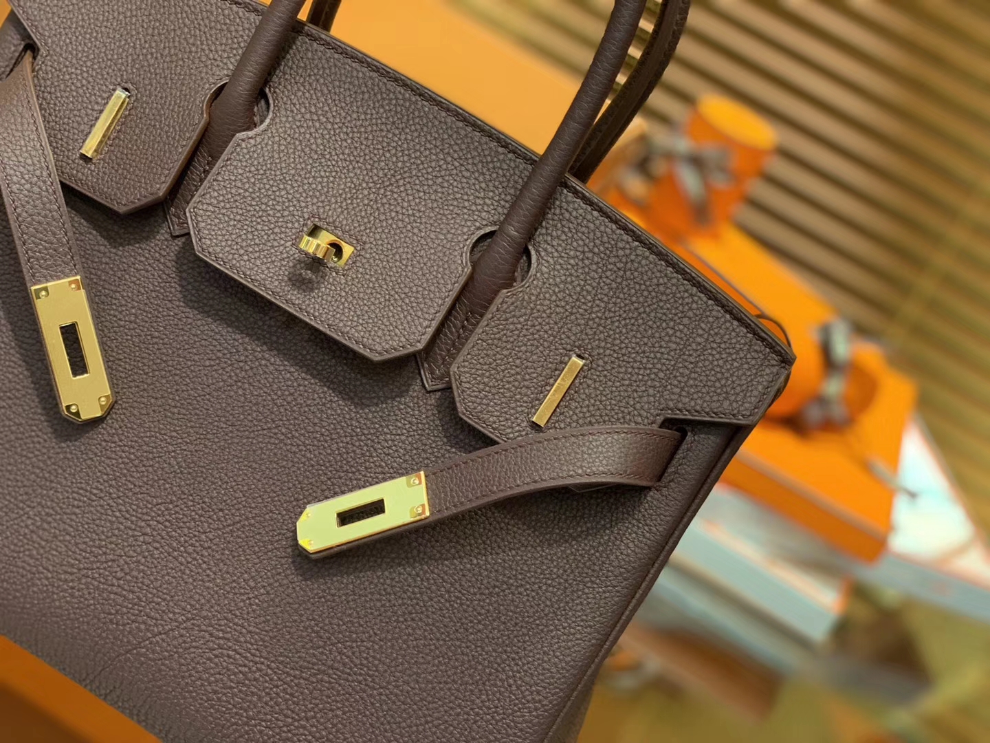 Hermès（爱马仕）Birkin铂金包 摩卡色 德国togo小牛皮 原版蜜蜡线 顶级手缝 金扣 30cm