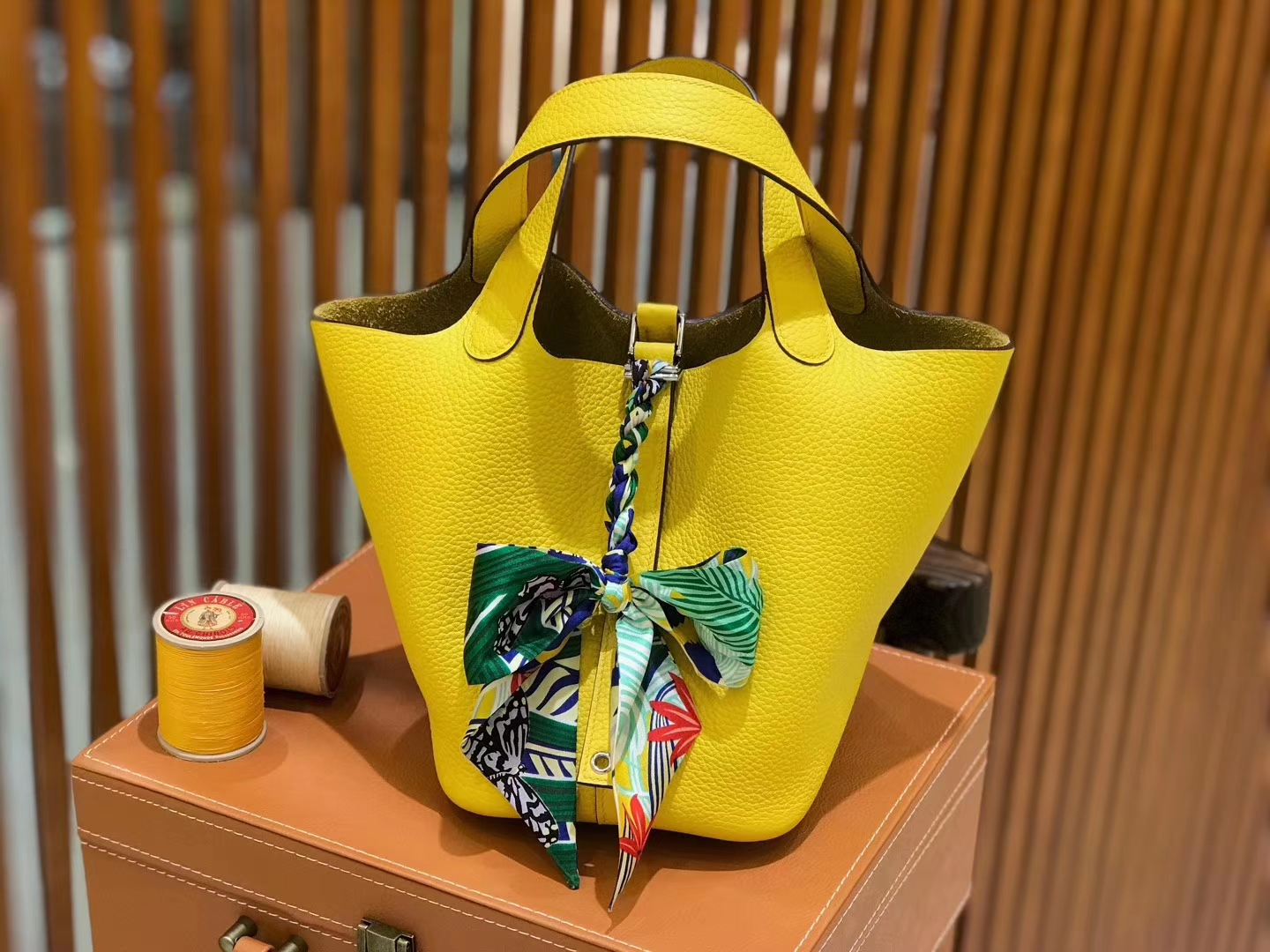 Hermès（爱马仕）新增现货 Picotin 菜篮子 琥珀黄 全手工蜡线缝制 银扣 18cm