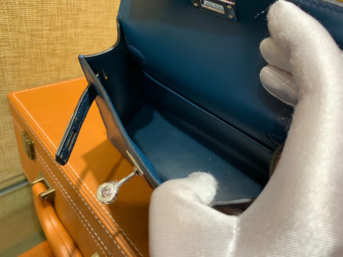 Hermès（爱马仕）迷你2代 mini Kelly 藏青色 南非KK鸵鸟 全手工缝制 19cm