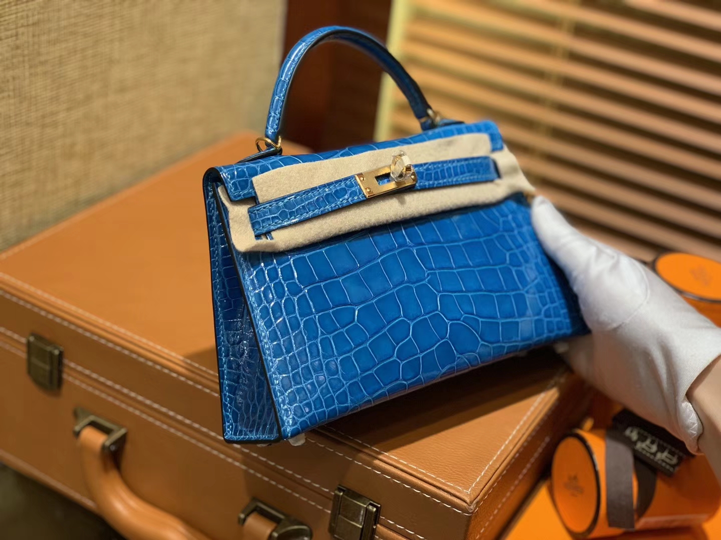 Hermès（爱马仕）Mini Kelly 宝蓝色 一级美洲鳄鱼皮 全手工缝制 臻品级别 金扣 19cm 2代