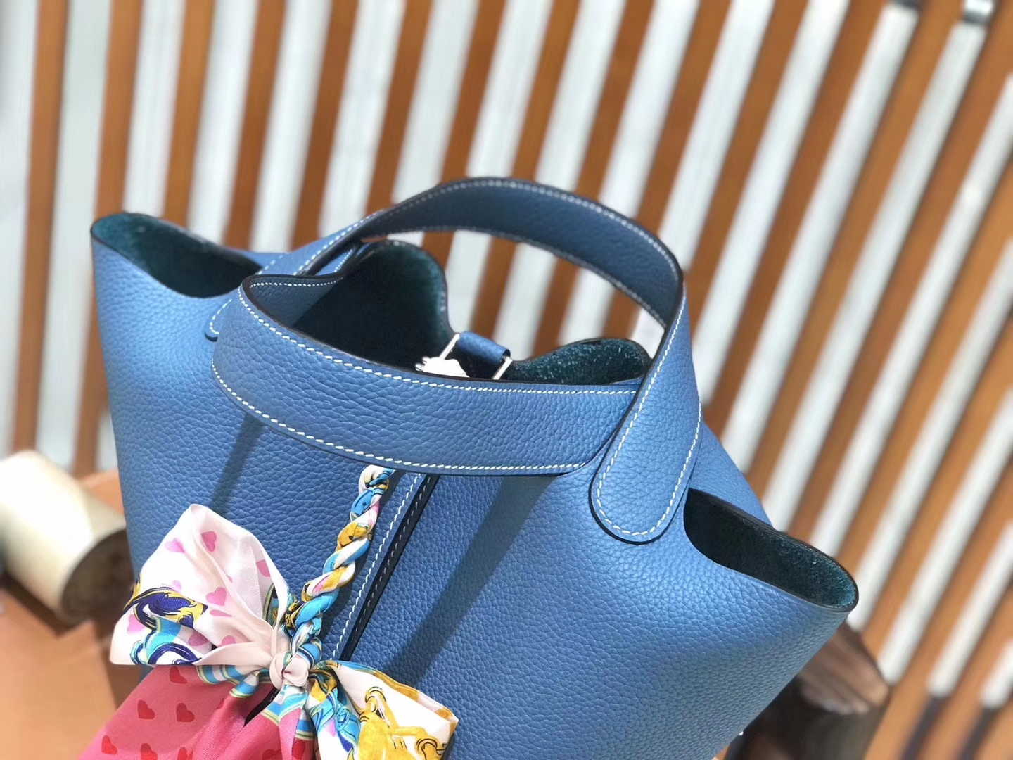 Hermès（爱马仕）新增现货 Picotin 菜篮子 牛仔蓝 全手工蜡线缝制 银扣 18cm