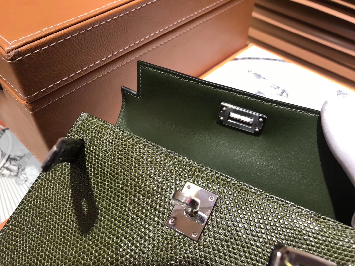 Hermès（爱马仕）迷你2代 mini Kelly 丛林绿 进口野生蜥蜴皮 全手工缝制 19cm