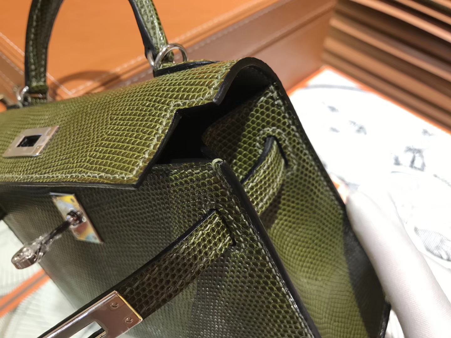 Hermès（爱马仕）迷你2代 mini Kelly 丛林绿 进口野生蜥蜴皮 全手工缝制 19cm