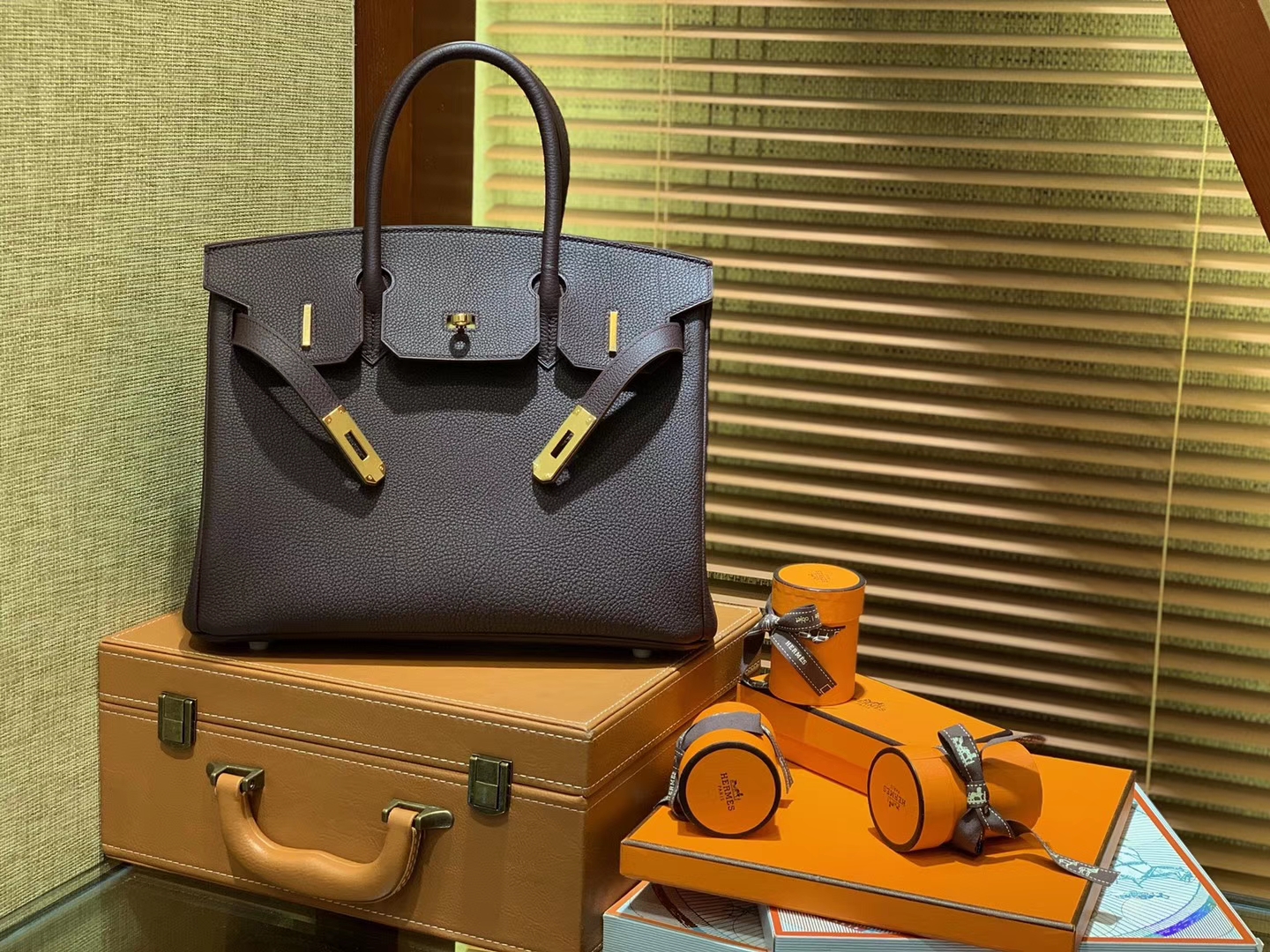 Hermès（爱马仕）Birkin铂金包 摩卡色 德国togo小牛皮 原版蜜蜡线 顶级手缝 金扣 30cm