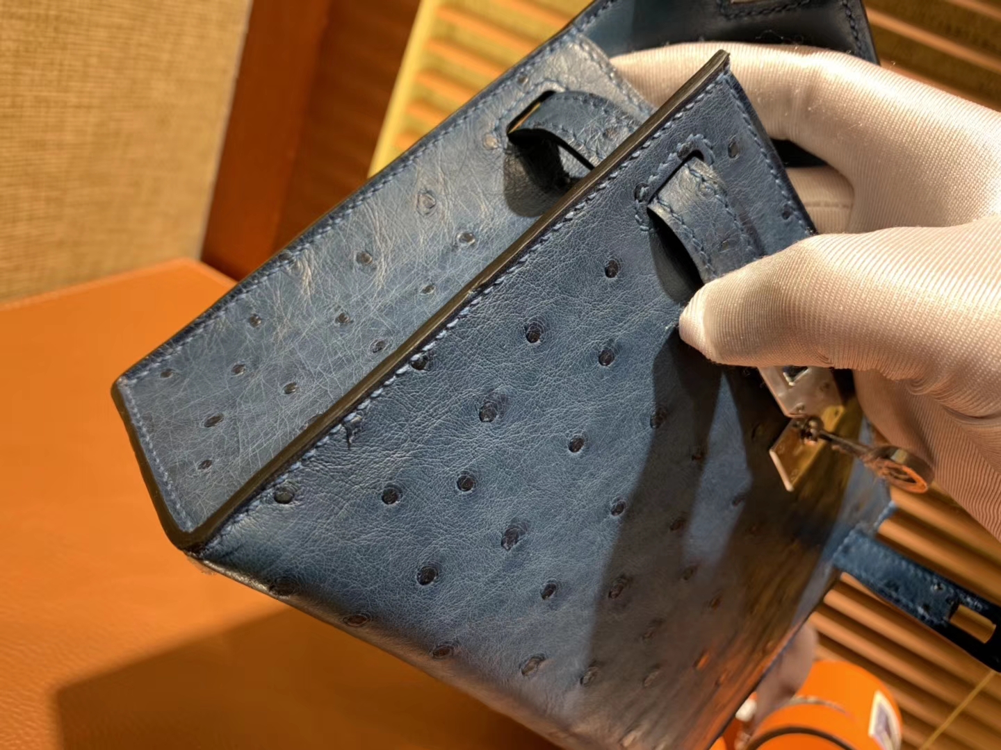 Hermès（爱马仕）迷你2代 mini Kelly 藏青色 南非KK鸵鸟 全手工缝制 19cm