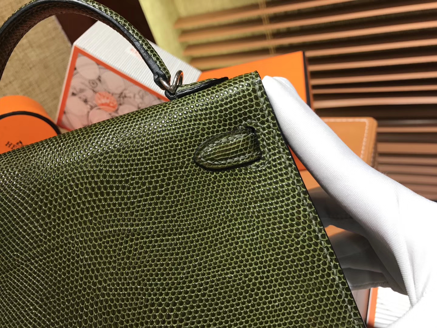 Hermès（爱马仕）迷你2代 mini Kelly 丛林绿 进口野生蜥蜴皮 全手工缝制 19cm