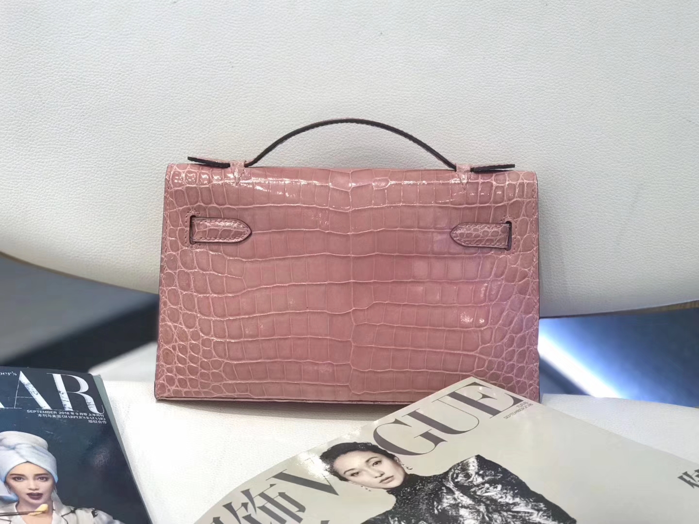 Hermès（爱马仕）MiniKelly迷你凯莉 藕粉色 尼罗鳄 美洲鳄 全手工缝制 1代 金扣 22cm
