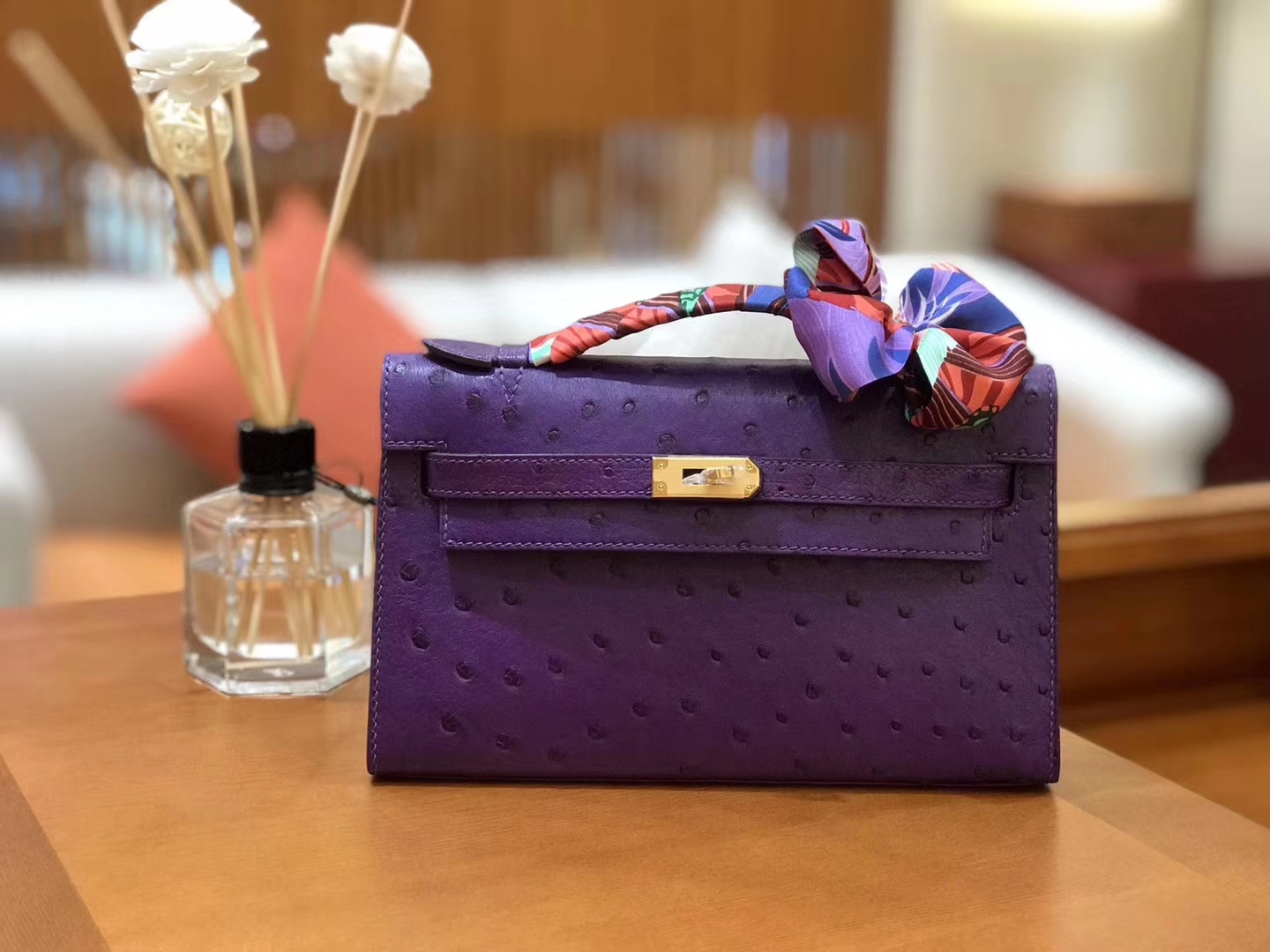 Hermès（爱马仕）miniKelly 迷你凯莉 梦幻紫 南非kk级鸵鸟皮 金扣 22cm