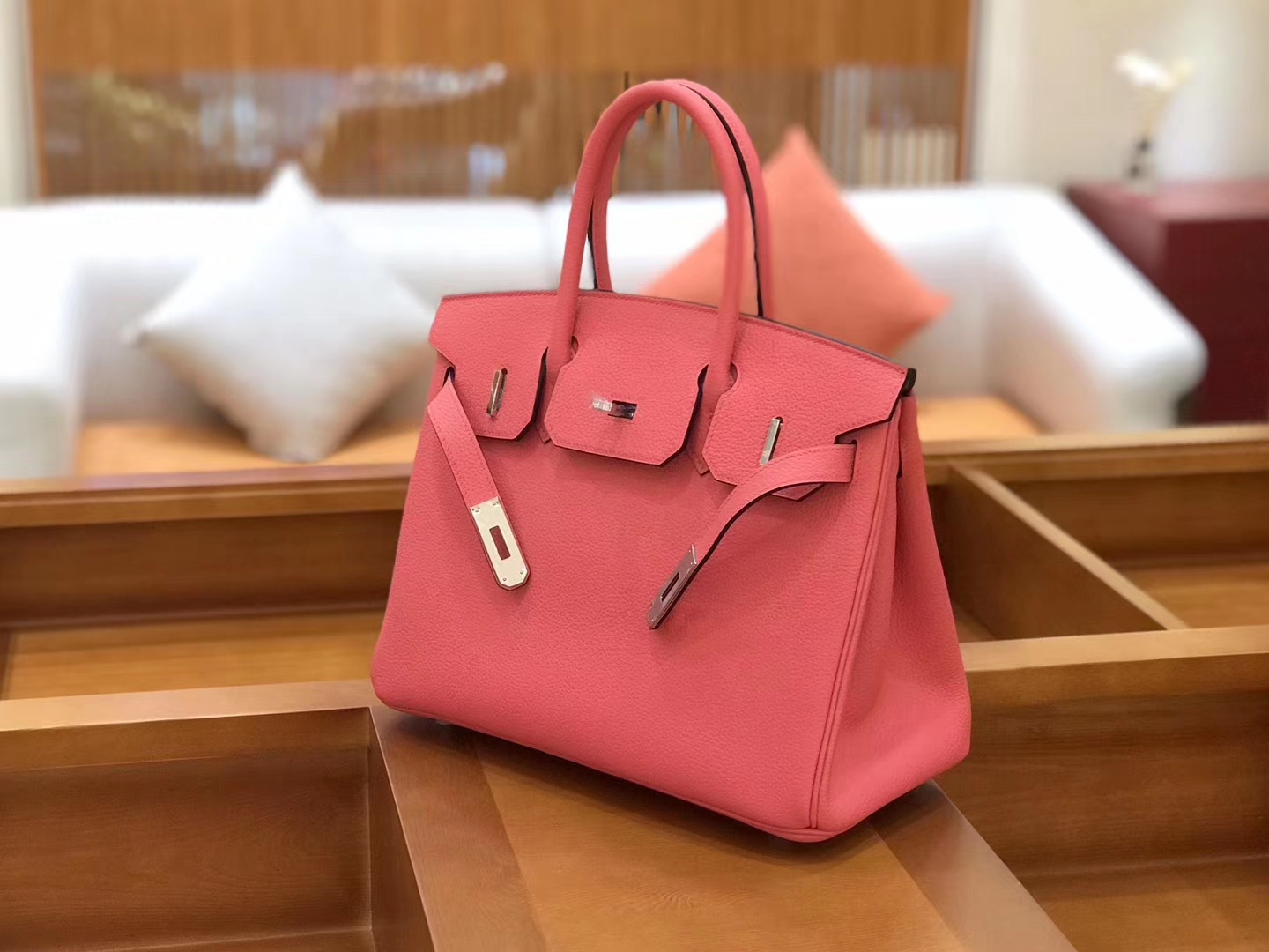 Hermès（爱马仕）新增现货 birkin 铂金包 唇膏粉 德国进口小牛皮 银扣 30cm