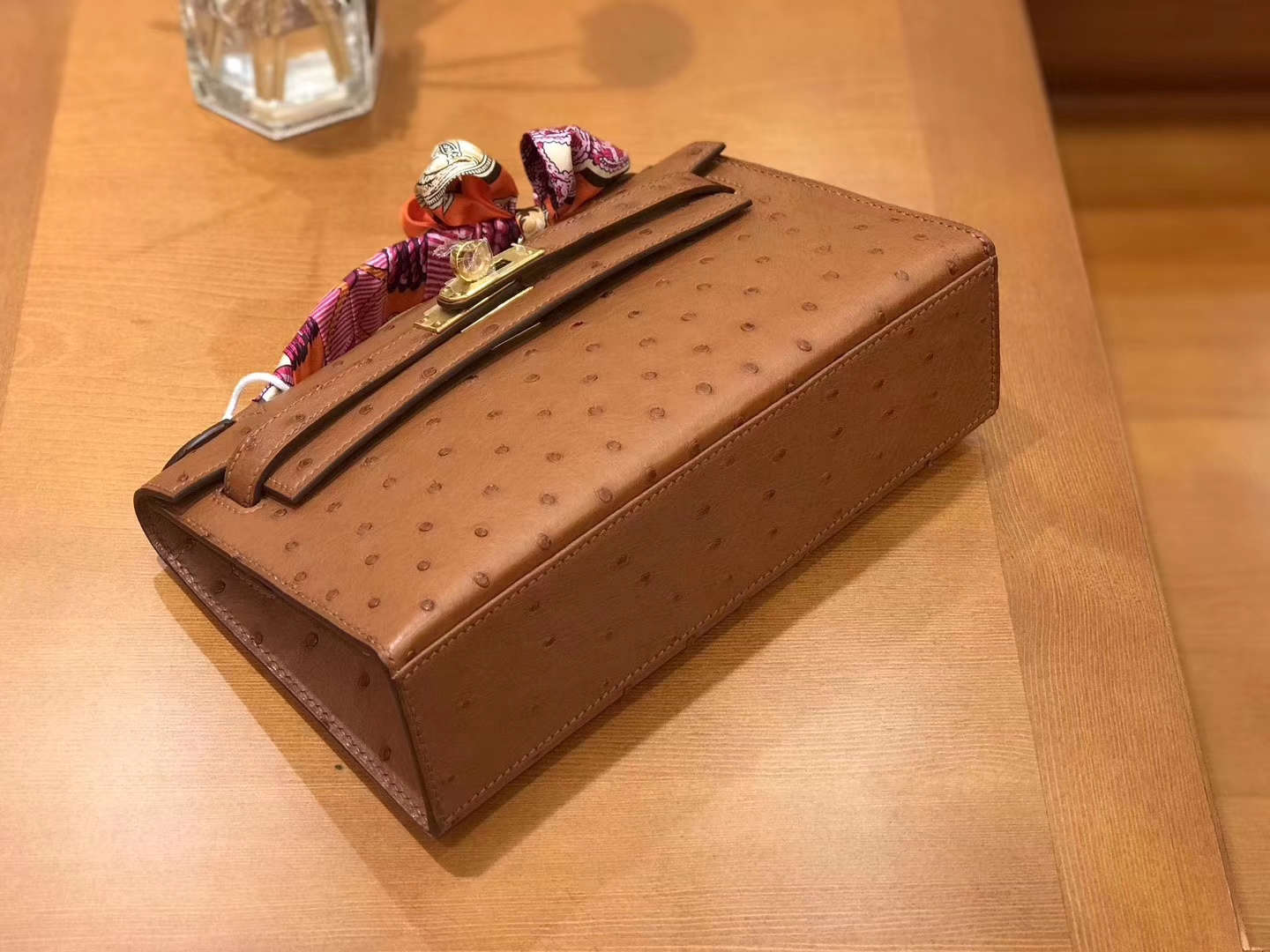 Hermès（爱马仕）miniKelly 迷你凯莉 焦糖棕 南非kk级鸵鸟皮 金扣 22cm