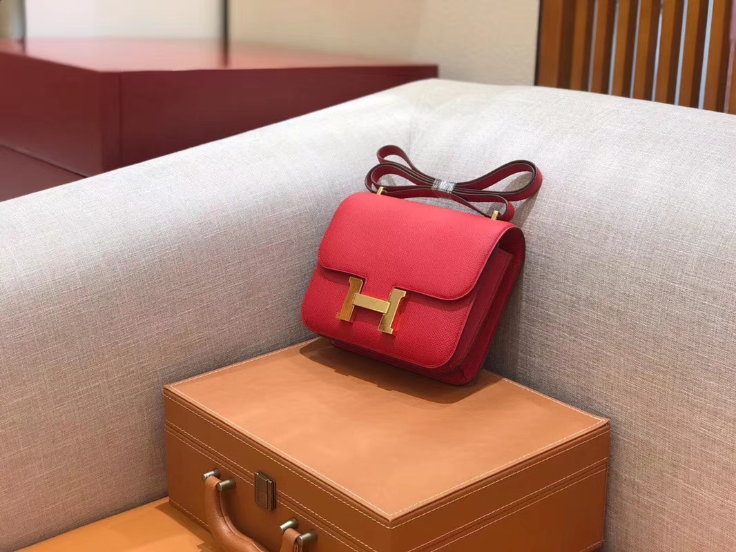 Hermès（爱马仕）Constance 空姐包 红色 Epsom掌纹小牛皮 臻品级别 金扣 18cm
