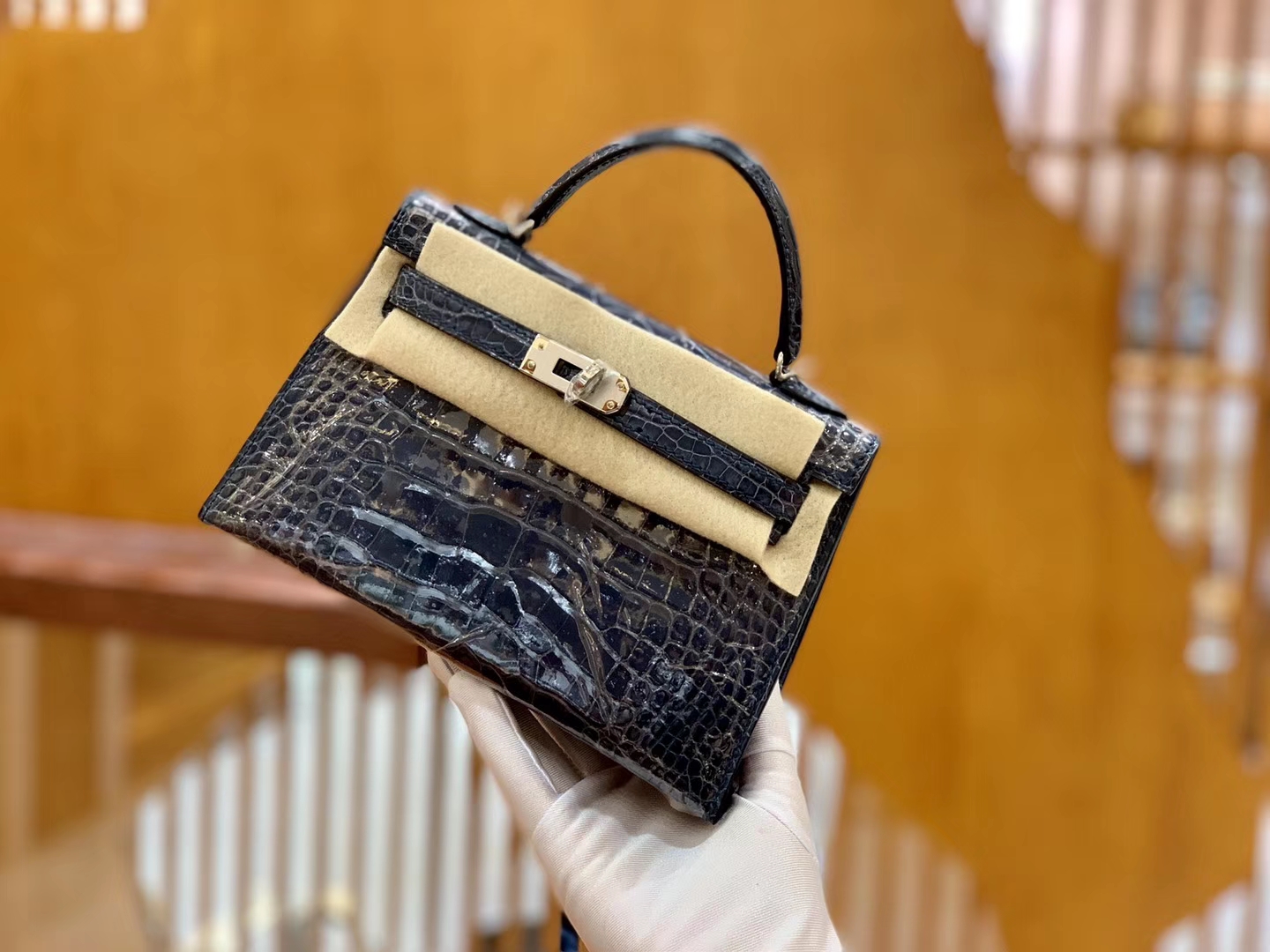 Hermès（爱马仕）Mini Kelly 迷你凯莉 风暴蓝 亮面鳄鱼 一级 顶端级别 美洲 臻品级别 金银扣 19cm