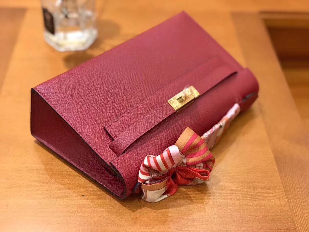 Hermès（爱马仕）Mini Kelly迷你凯莉 石榴红 Epsom掌纹皮 臻品级别 1代 金扣 22cm