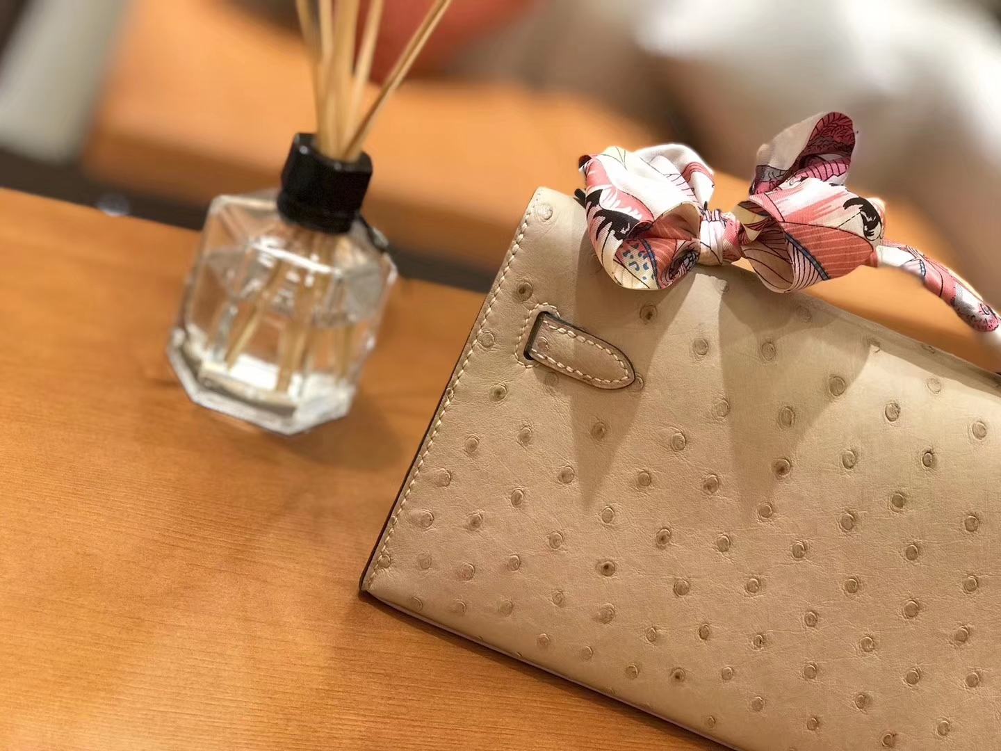 Hermès（爱马仕）miniKelly 迷你凯莉 羊毛白 杏色 南非kk级鸵鸟皮 金扣 22cm
