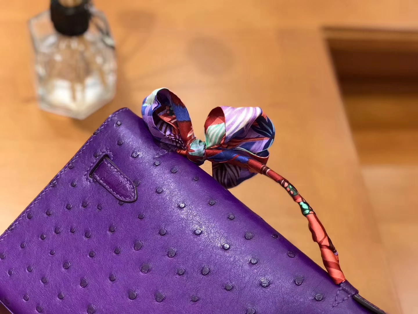Hermès（爱马仕）miniKelly 迷你凯莉 梦幻紫 南非kk级鸵鸟皮 金扣 22cm