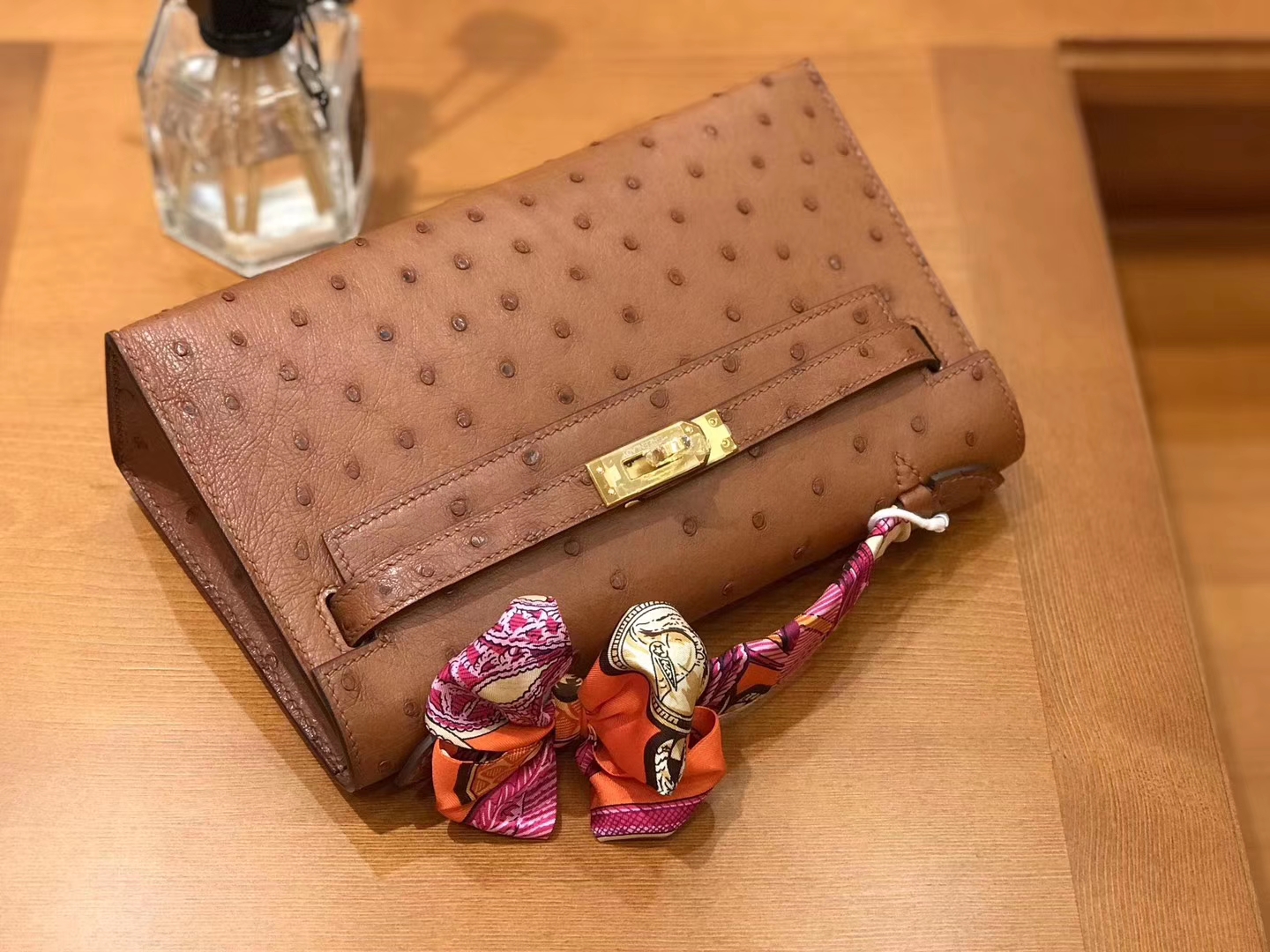 Hermès（爱马仕）miniKelly 迷你凯莉 焦糖棕 南非kk级鸵鸟皮 金扣 22cm