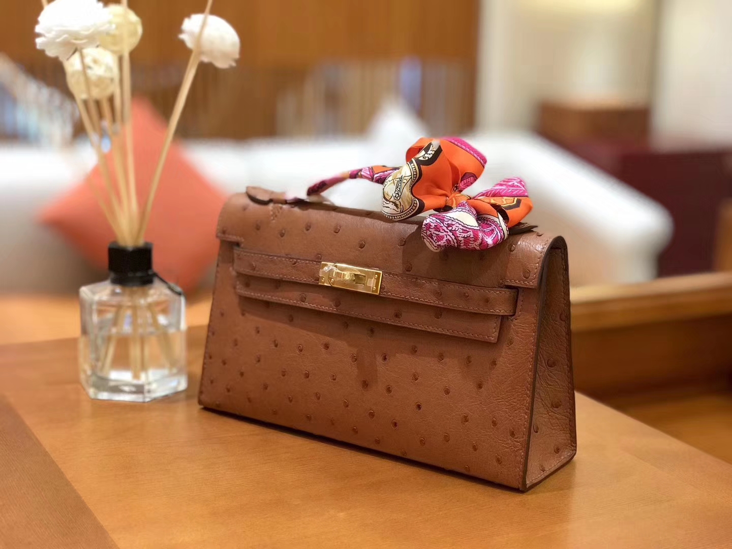 Hermès（爱马仕）miniKelly 迷你凯莉 焦糖棕 南非kk级鸵鸟皮 金扣 22cm