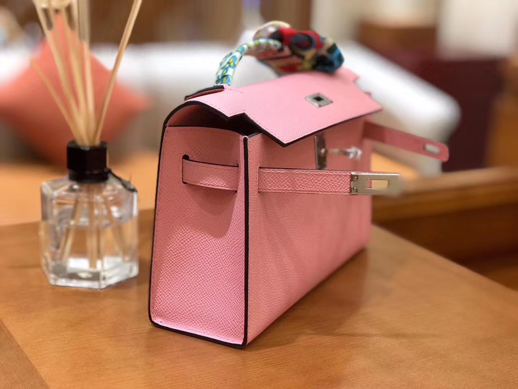 Hermès（爱马仕）Mini Kelly迷你凯莉 樱花粉 Epsom掌纹皮 臻品级别 1代 银扣 22cm