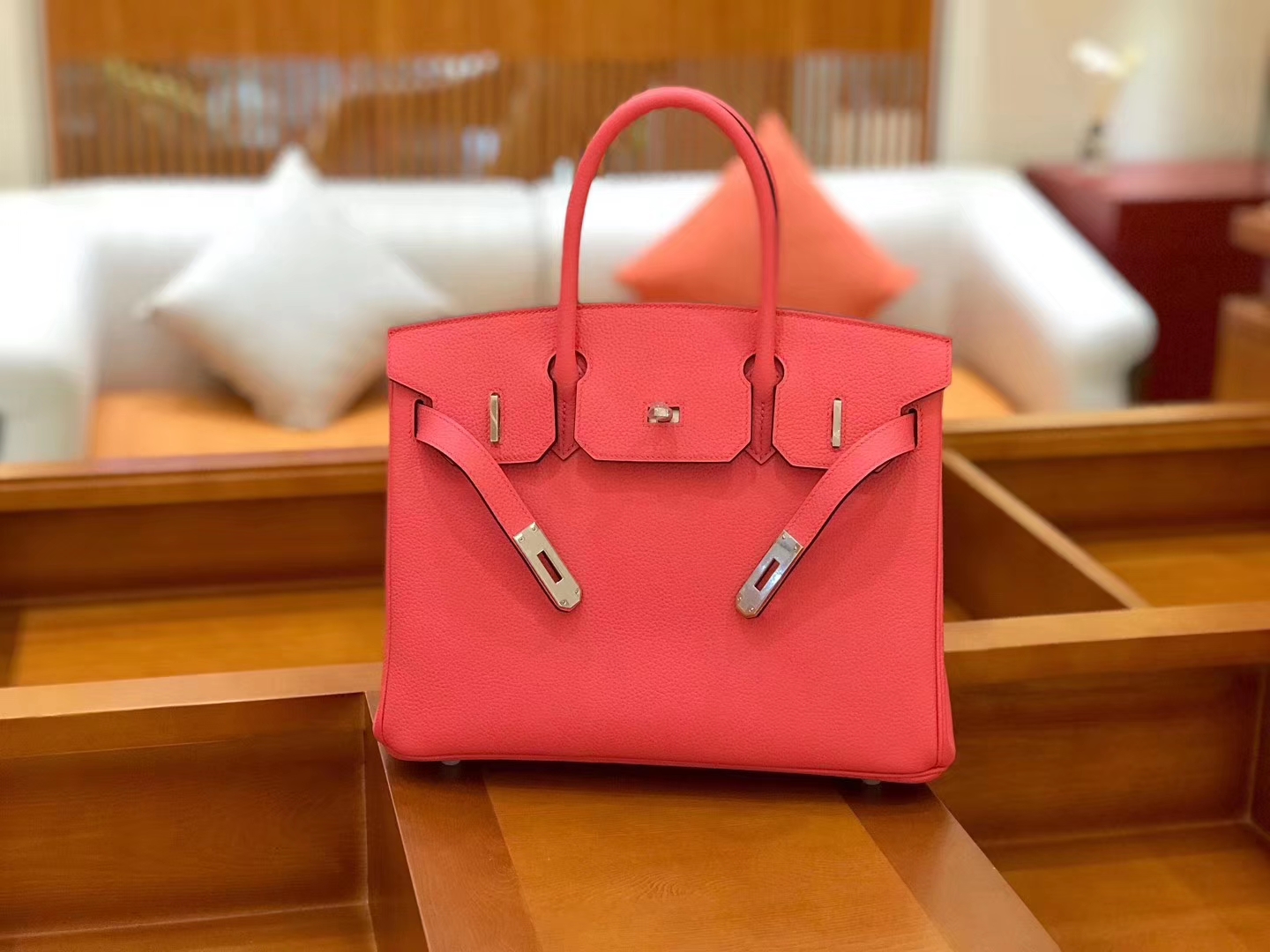 Hermès（爱马仕）新增现货 birkin 铂金包 唇膏粉 德国进口小牛皮 银扣 30cm