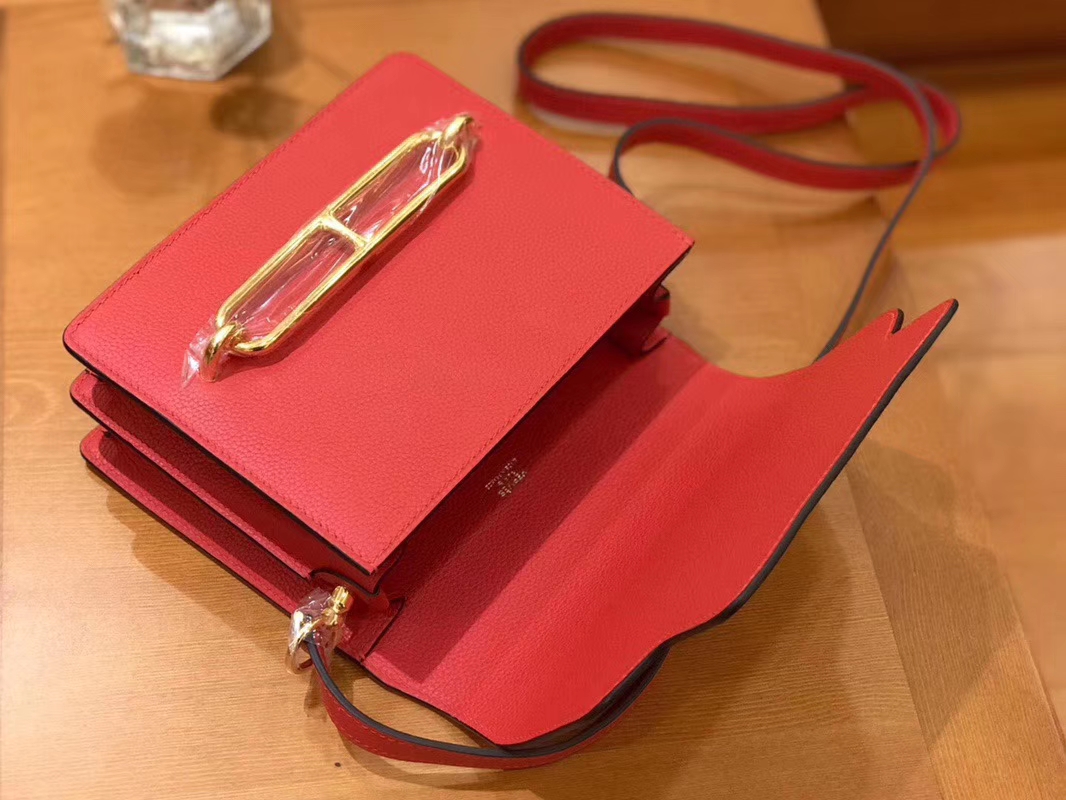 Hermès（爱马仕）Rouils 猪鼻包 石榴红 Evercolor 金扣 18cm
