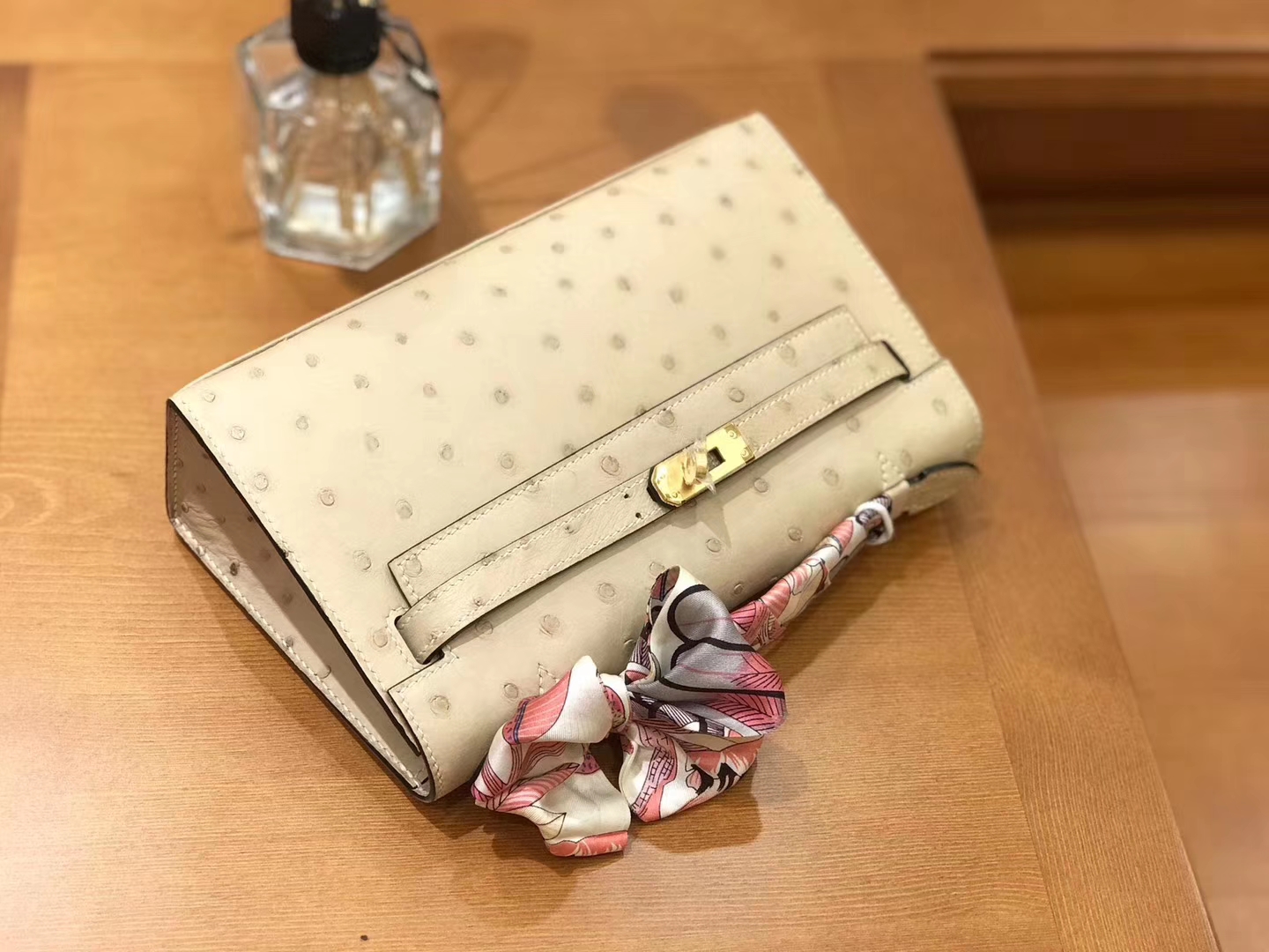Hermès（爱马仕）miniKelly 迷你凯莉 羊毛白 杏色 南非kk级鸵鸟皮 金扣 22cm
