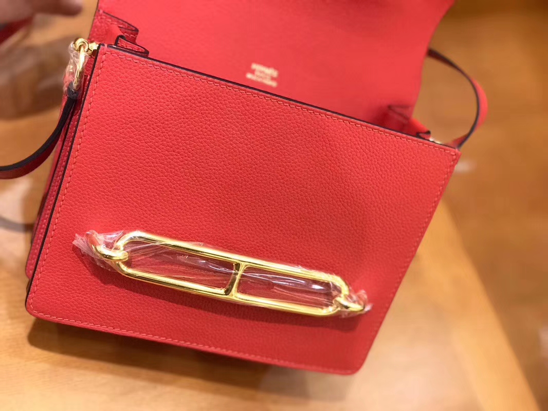 Hermès（爱马仕）Rouils 猪鼻包 石榴红 Evercolor 金扣 18cm