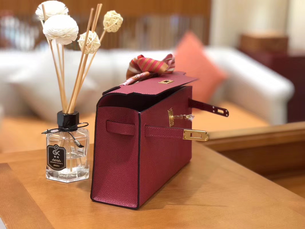 Hermès（爱马仕）Mini Kelly迷你凯莉 石榴红 Epsom掌纹皮 臻品级别 1代 金扣 22cm