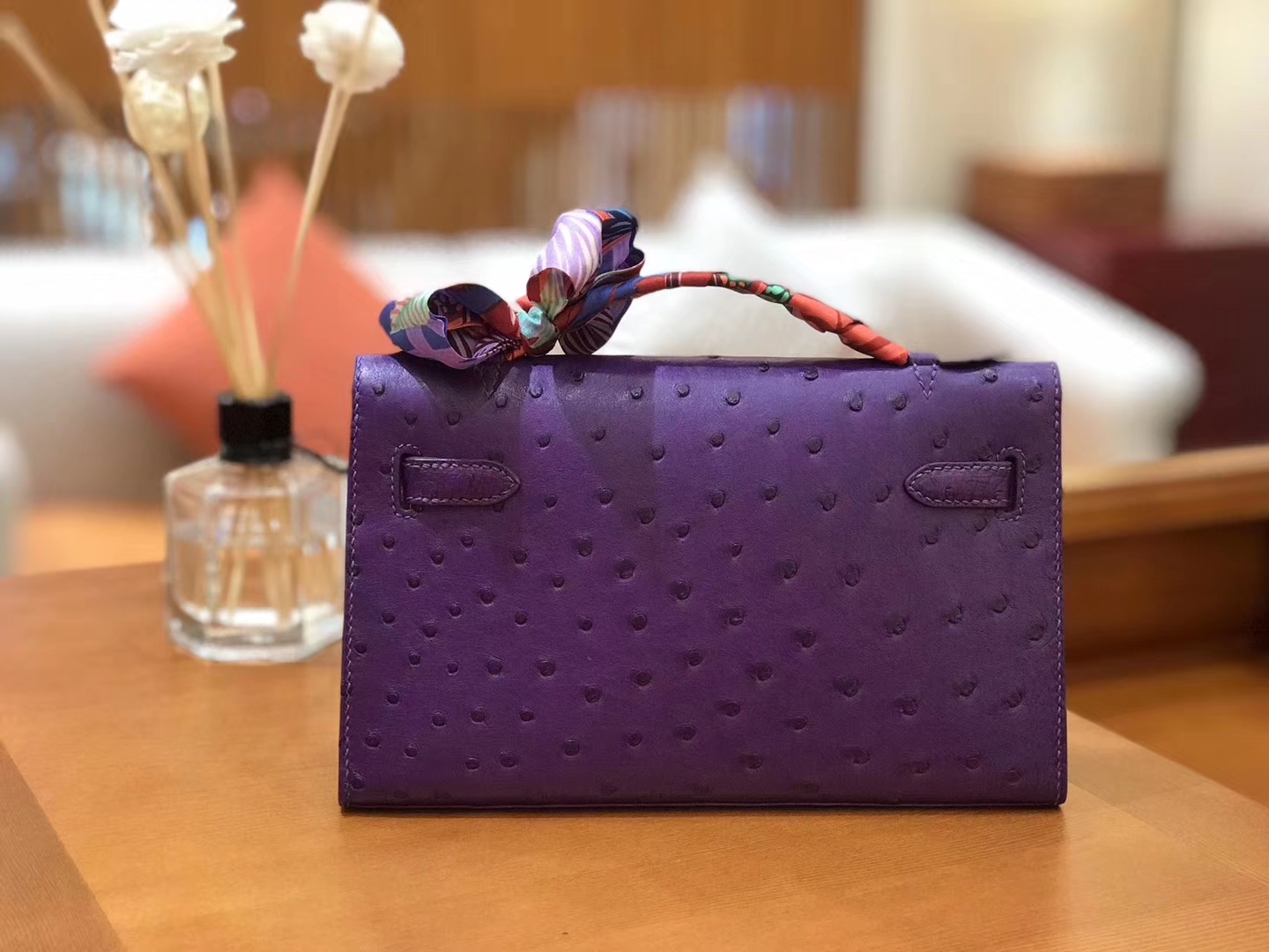Hermès（爱马仕）miniKelly 迷你凯莉 梦幻紫 南非kk级鸵鸟皮 金扣 22cm