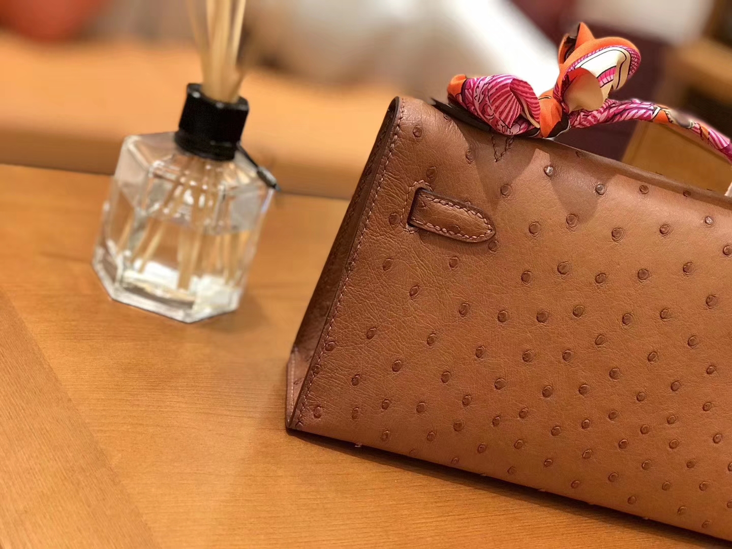 Hermès（爱马仕）miniKelly 迷你凯莉 焦糖棕 南非kk级鸵鸟皮 金扣 22cm
